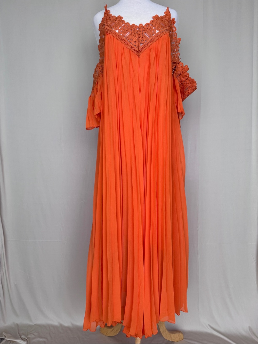 Orange Lace-Trim Cold-Shoulder Maxi Dress